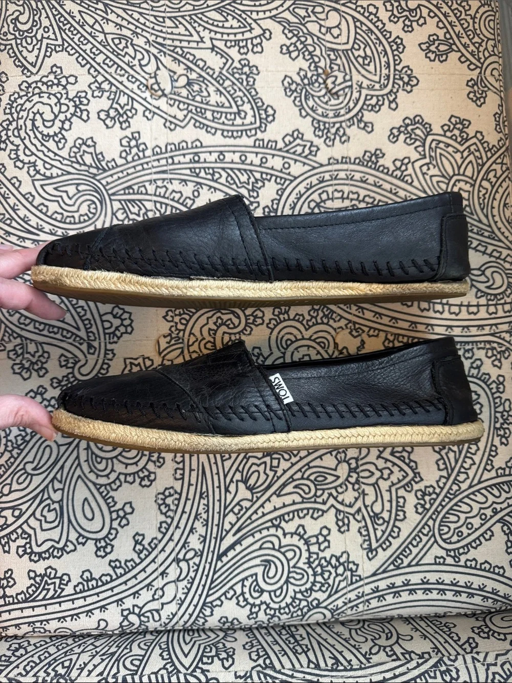 Vintage Toms Women's Black Leather Slip-On Espadrilles